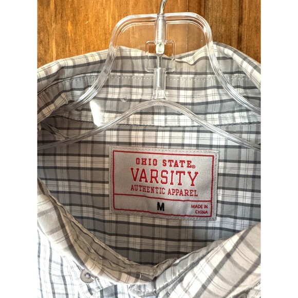 Ohio State Buckeyes Mens LS Button Down Gray/white plaid Dress Shirt Size Med - Picture 3 of 8
